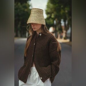 Floca Rula Cardigan in Natural Brown — 100% Spanish Wool